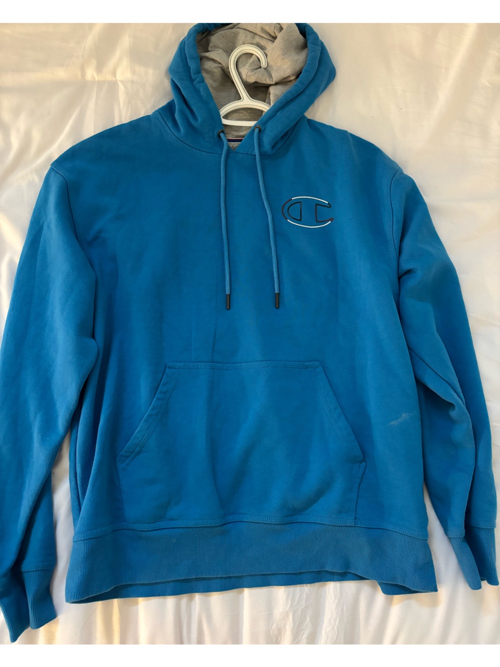 Champion Blue Hooded Sweatshirt with Gray Lining